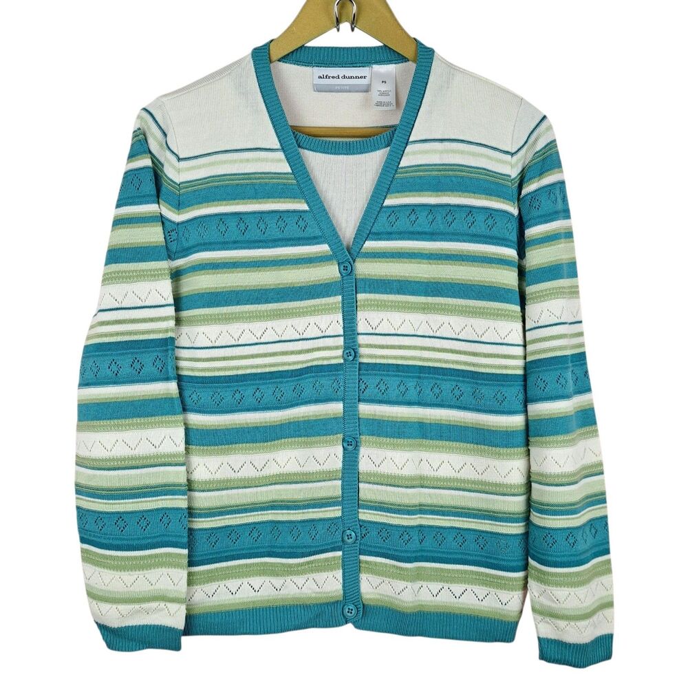 Alfred Dunner Women Button Cardigan With Tank Combo Made in USA Knit Petite PS